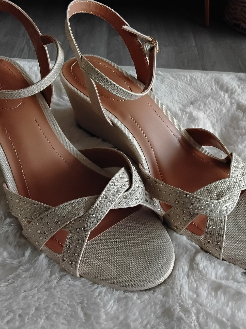 Style & Co. Champagne/Gold Wedge Sandals with Ankle Strap